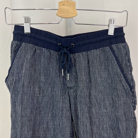 ATHLETA Size 2 Stripe Bali Linen Ankle Pants 211380 Drawstring Waist Navy Blue - Picture 4 of 10